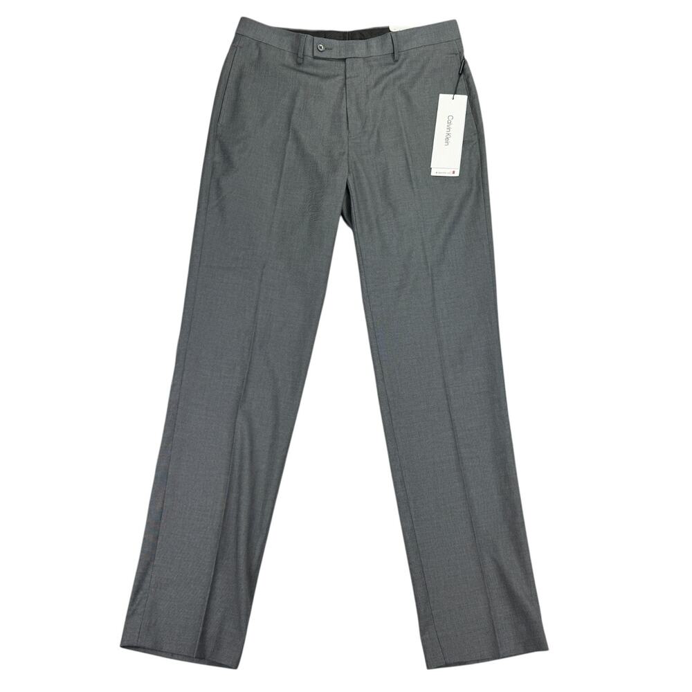 Calvin Klein Mens X Slim Fit Performance Stretch Solid Dress Pants Gray 33x32